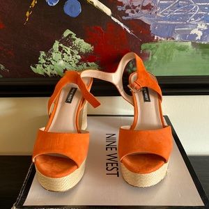 Nine West Orange Suede Sandal 5 inch heel Size 10
